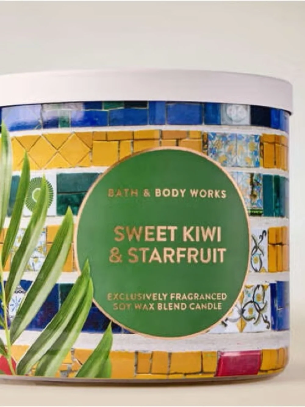Bath & Body Works Sweet Kiwi & Starfruit 3-Wick Candle - Green & Yellow Mosaic